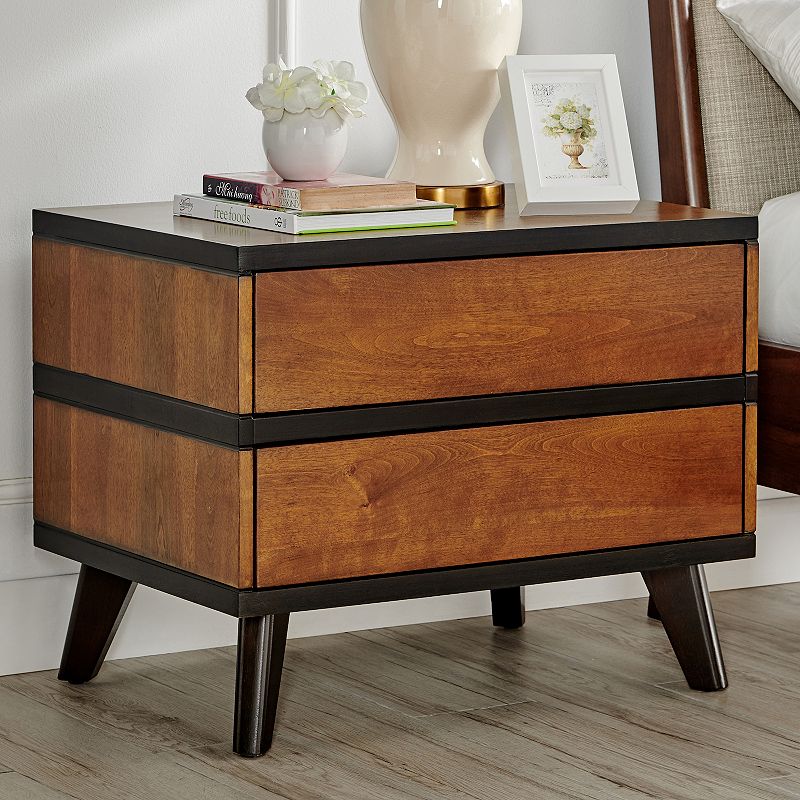 Linon Mid-Century Modern 2-Drawer Nightstand