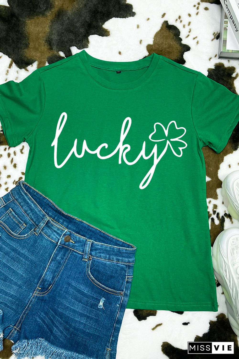 Clover Lucky Letter Print Short Sleeve Graphic Tee Wholesale