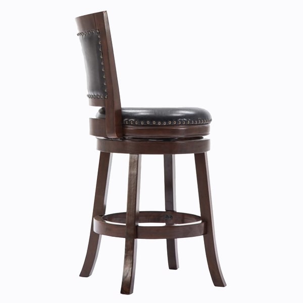 Nailhead Round Leatherette Counter Stool with Flared Leg， Brown and Black - 37.5 H x 18 W x 21.5 L Inches