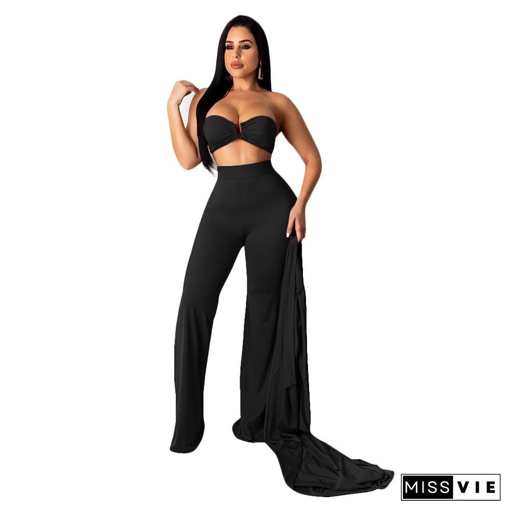 Crop Bra Top Wide Leg Pants Long Cardigan Set