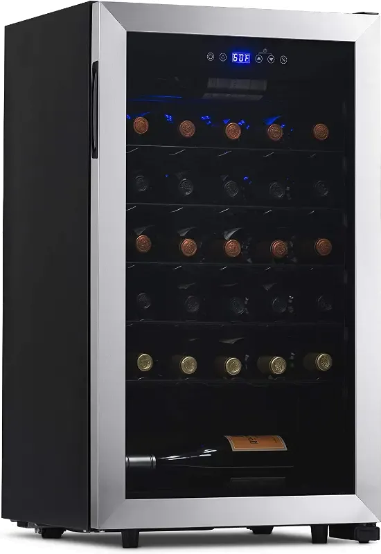 NewAir 33 Bottle Freestanding Compressor Wine Fridge - Stainless Steel