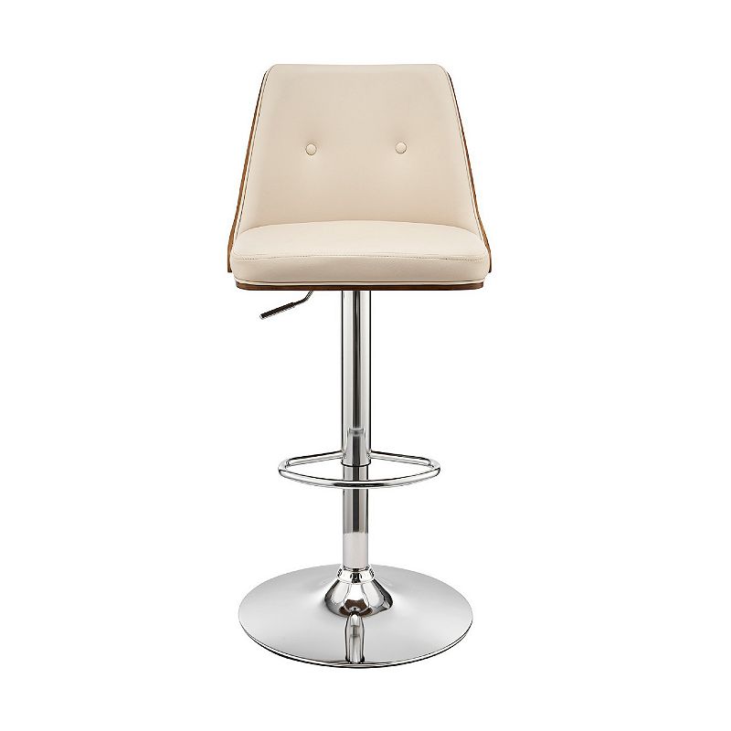 Adjustable Barstool with Faux Leather and Wooden Backing， Cream and Brown