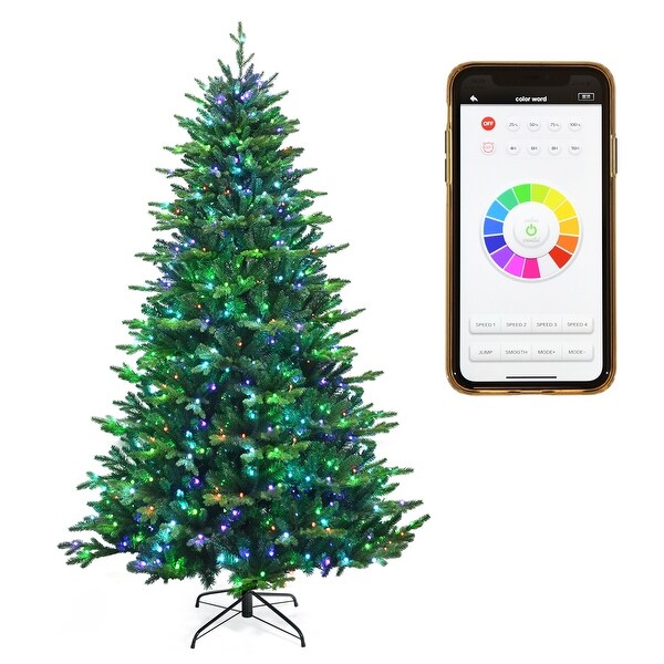 Gymax 6/7/8 FT Prelit Artificial Christmas Tree w/ APP Control and 15