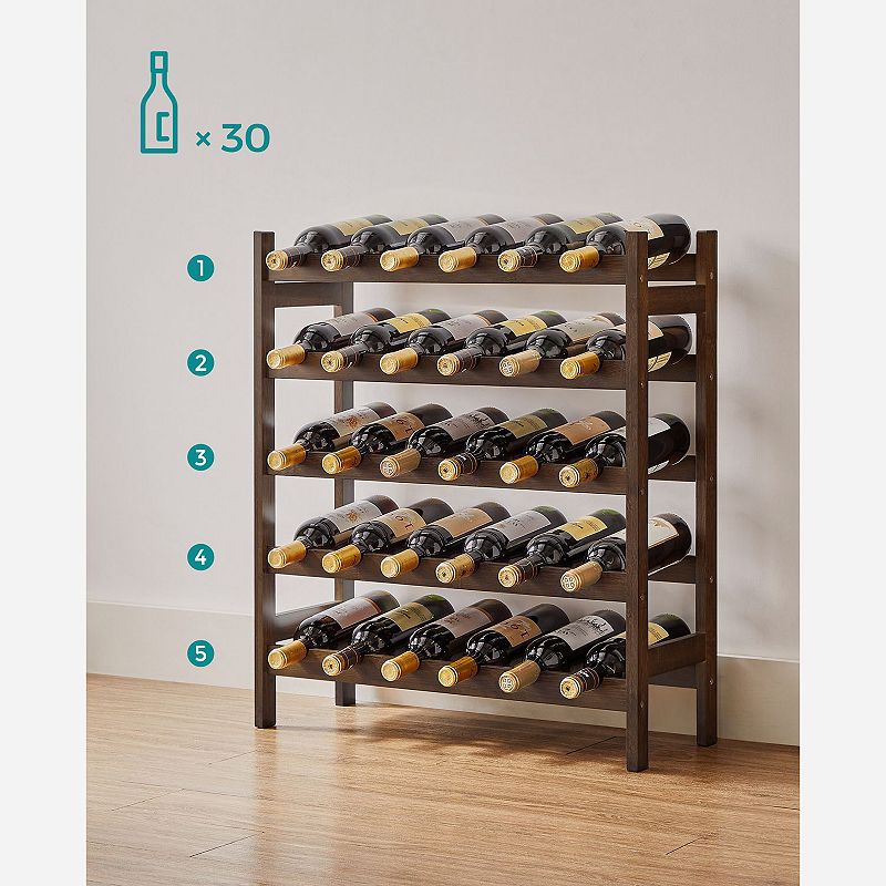 30-Bottle Wine Rack， 5-Tier Freestanding Floor Wicker Wine Holder， Display Stand Shelves， Wave Bars