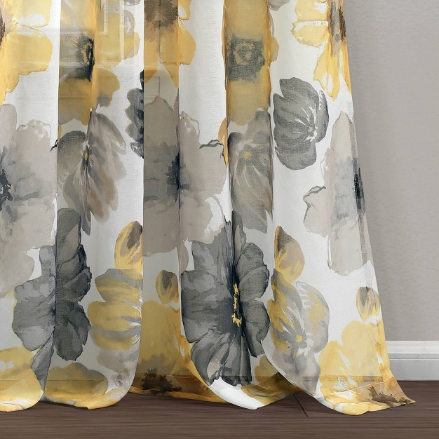 Sheer Leah Curtain Panels Yellow gray Lush D cor