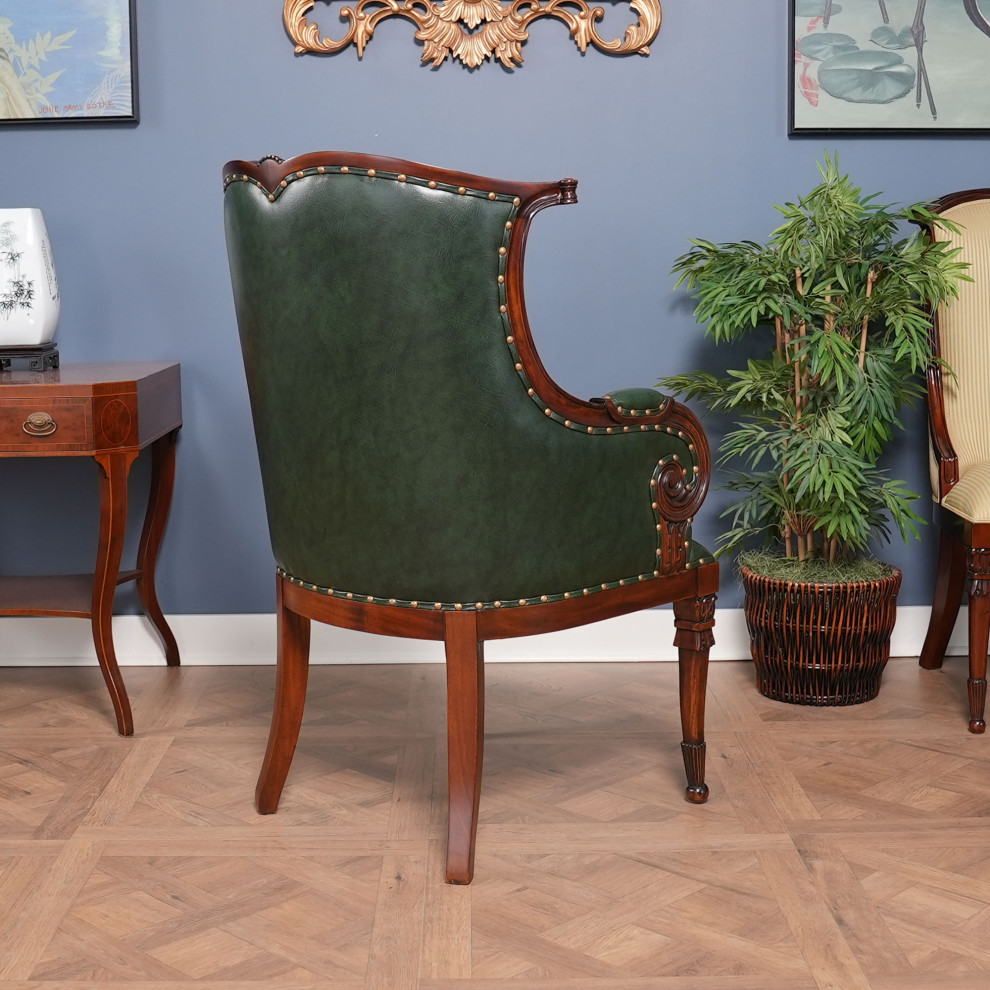 NDRAC059GRN Green Leather Arm Chair   Traditional   Dining Chairs   by Niagara Furniture  Houzz