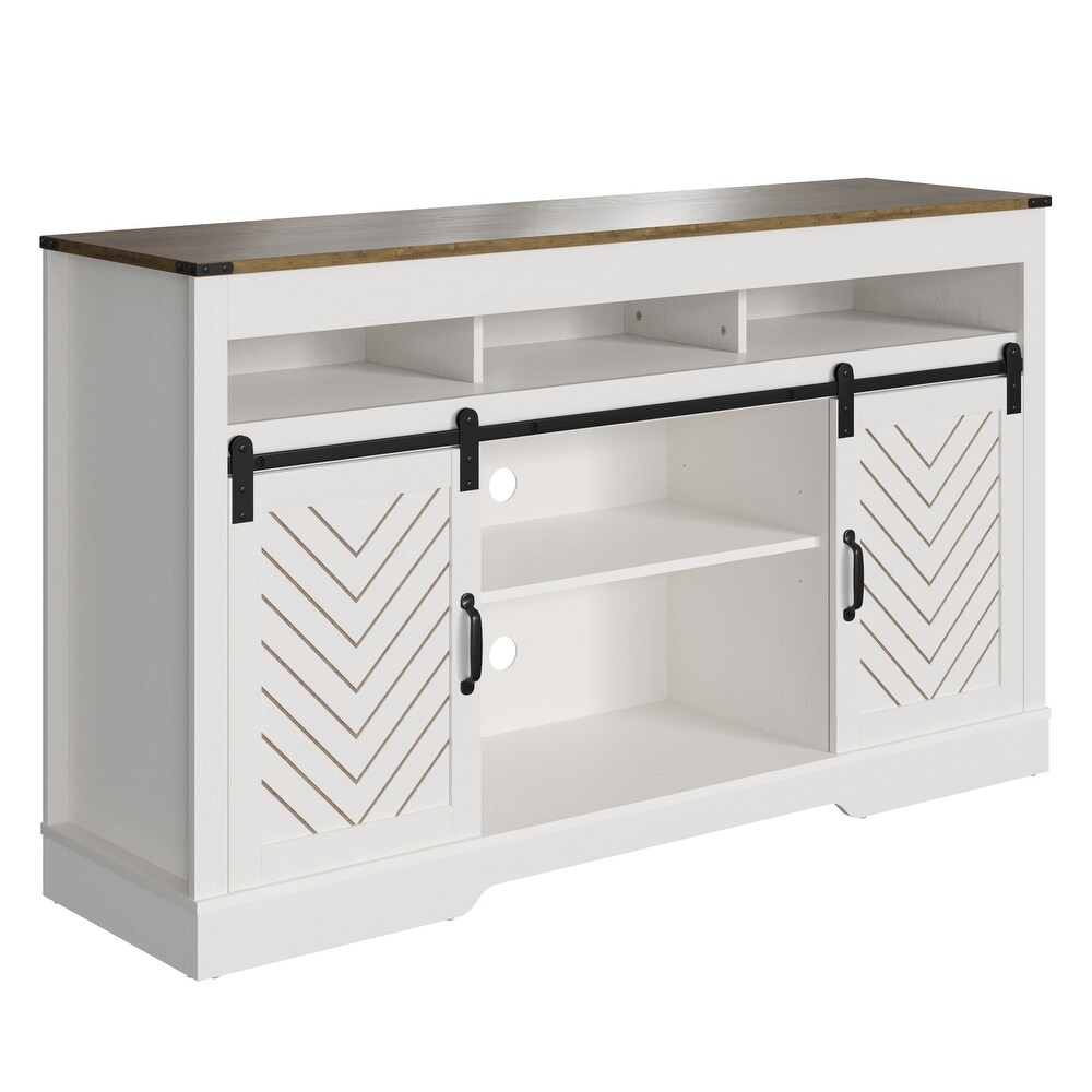 58 inch Farmhouse White Double Door Three Layer Storage TV Stand