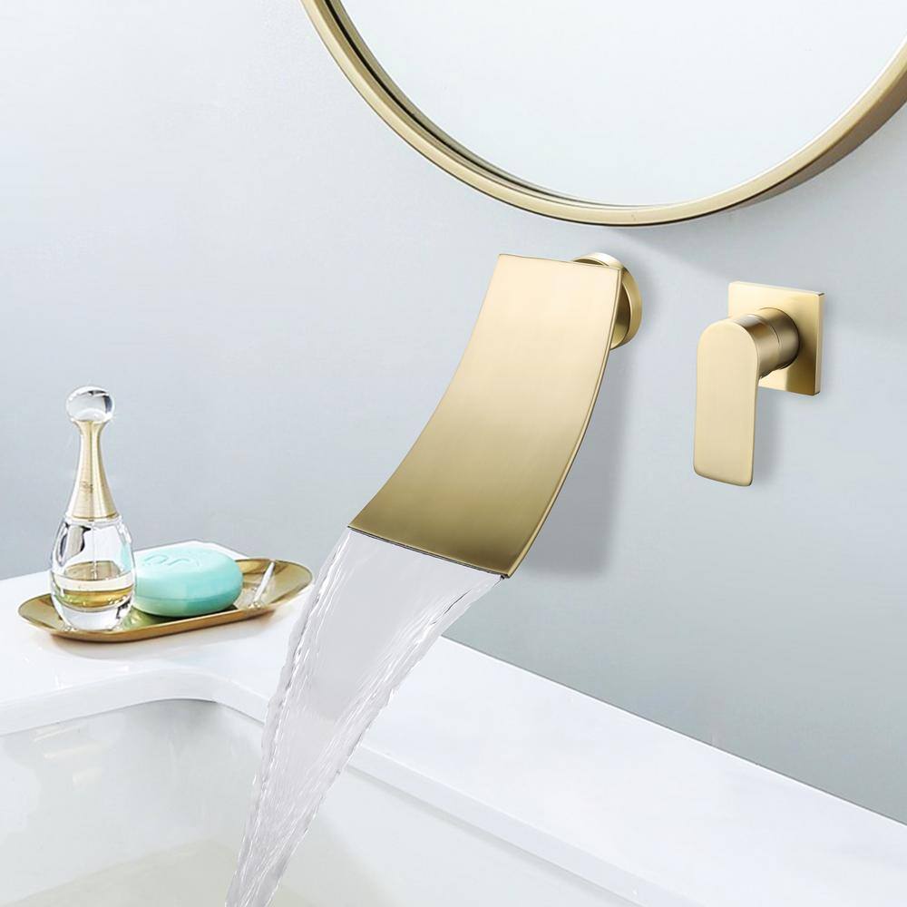 Tomfaucet Waterfall Single-Handle Wall Mounted Bathroom Faucet in Brushed Gold TFB1075BG