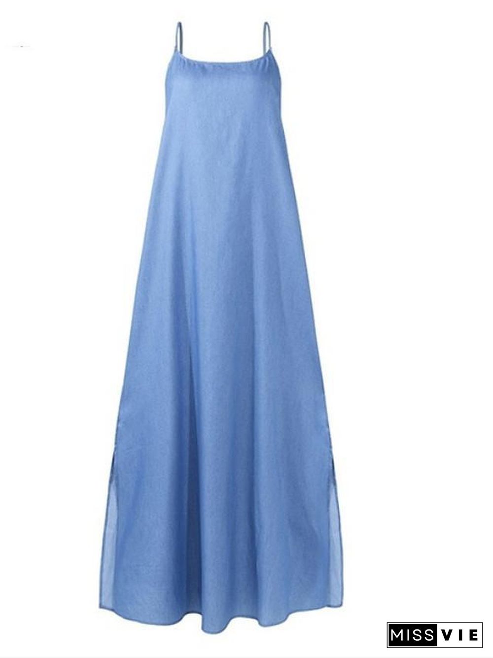 Women's Strap Dress Maxi long Dress Sleeveless Solid Color Summer Casual Dusty Blue Light Blue S M L XL XXL 3XL 4XL 5XL