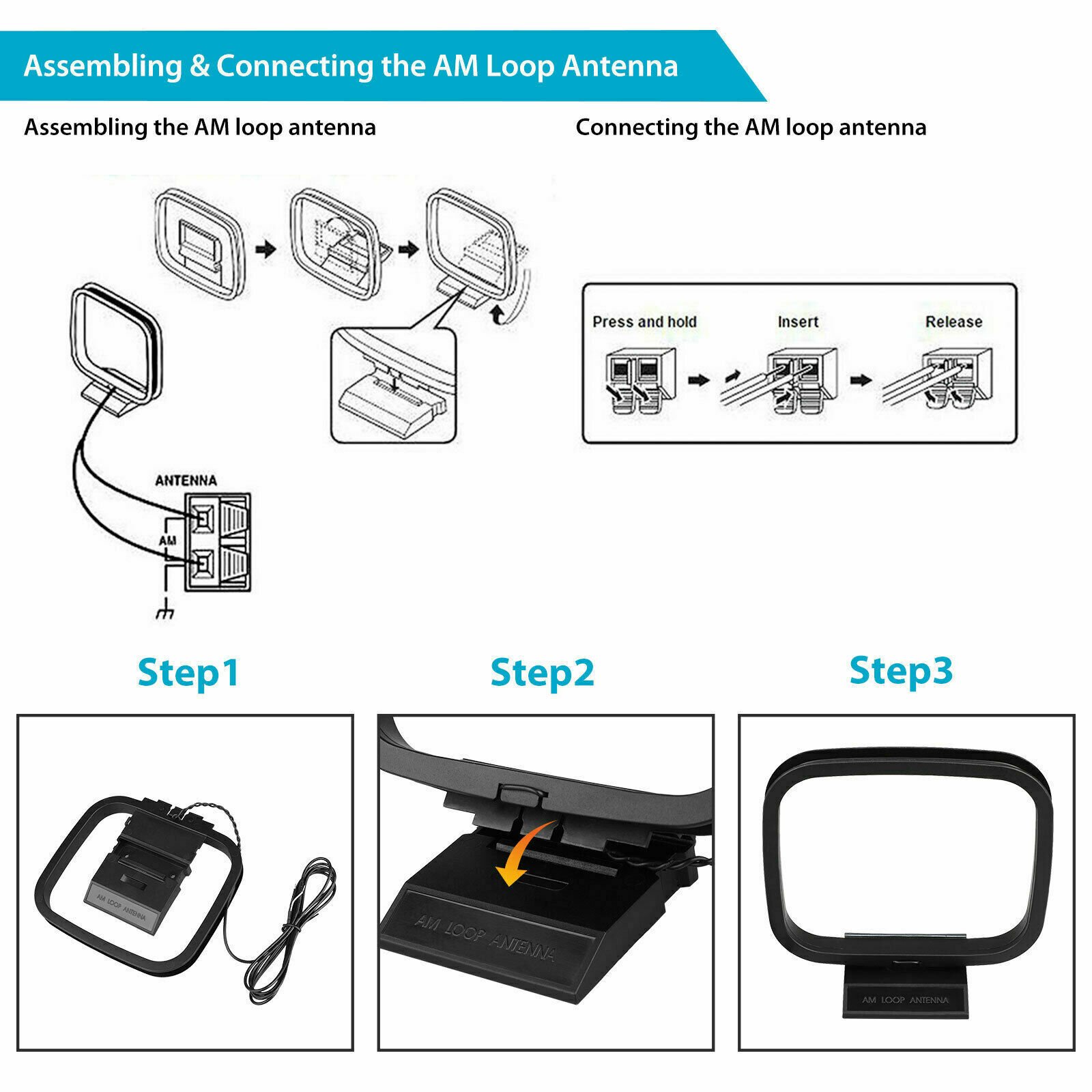 AM FM Loop Antenna Aerial Connector for Stereo Audio Receiver System Indoor