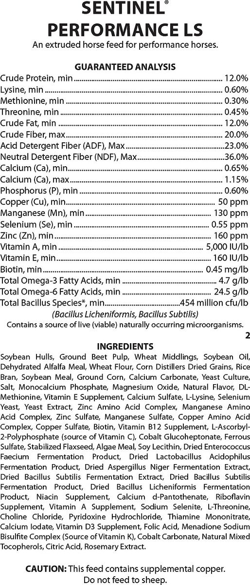 Blue Seal Sentinel Performance LS Low Sugar Low Starch High Fat Horse Feed， 50-lb bag