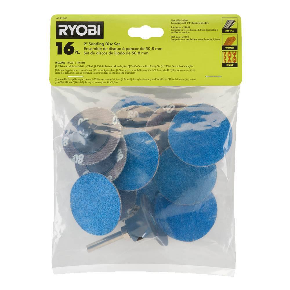 RYOBI 2 in. Sanding Disc Set (16-Piece) A911601