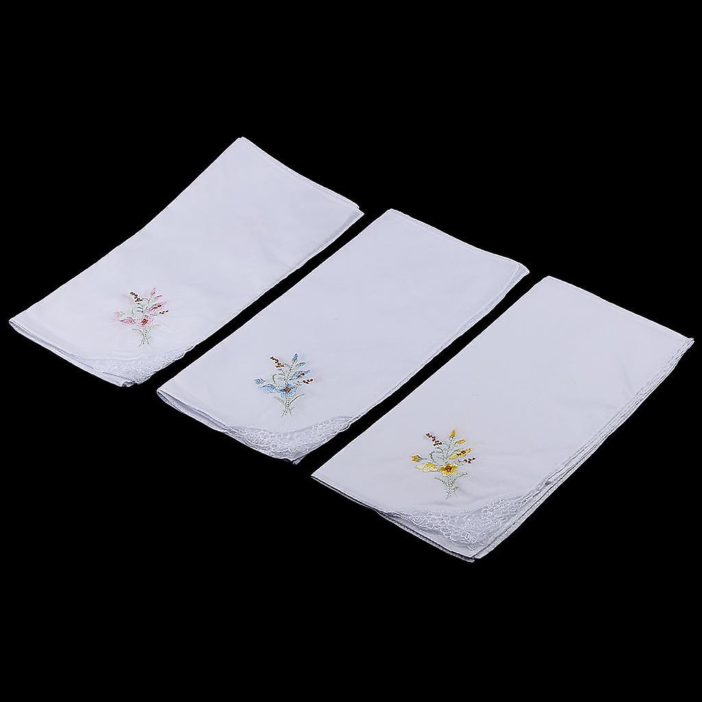 2x 12x Women White Flower Embroidery Cotton Lace Handkerchiefs Hanky Hankie Scarves