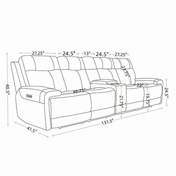 4 Seat Recliner Sofa Top Grain Leather Power Reclining Sofa with Storage Console， Adjustable Headrest