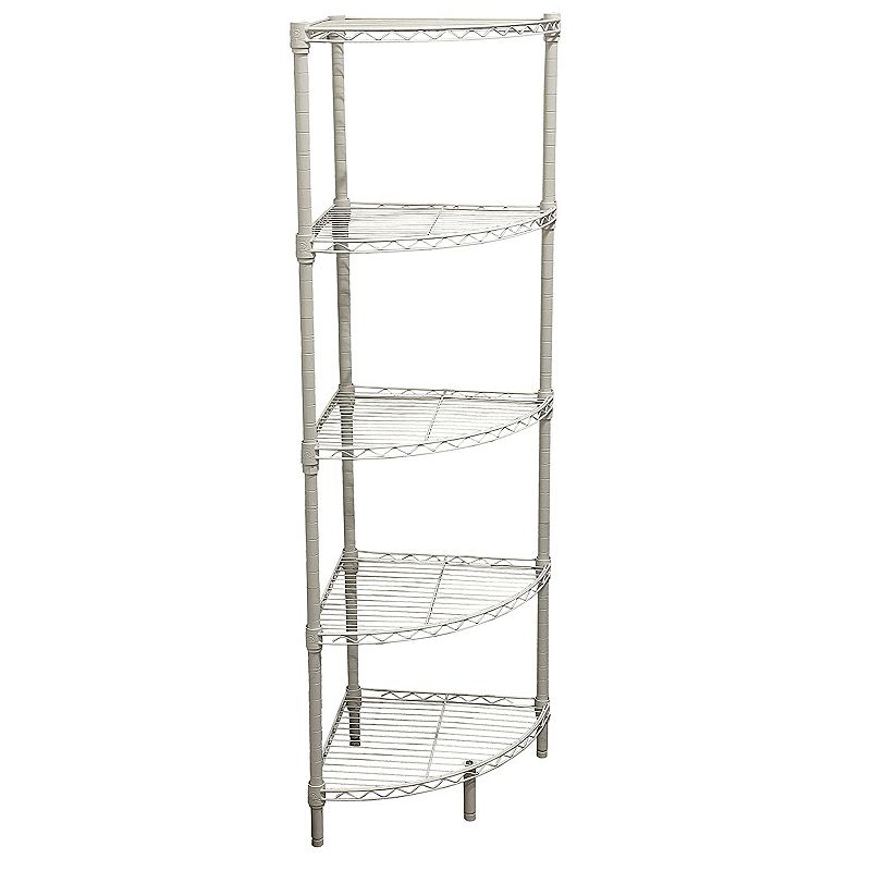 Juggernaut Storage Steel Wire 5-Tier Corner Home Shelving Unit Tower， White