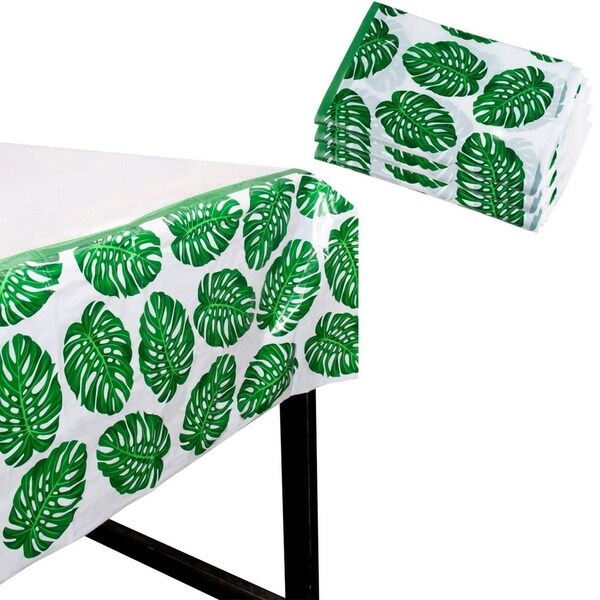 3-Pack Plastic Rectangular Tablecloth Tropical Palm Leaves Table Covers 54