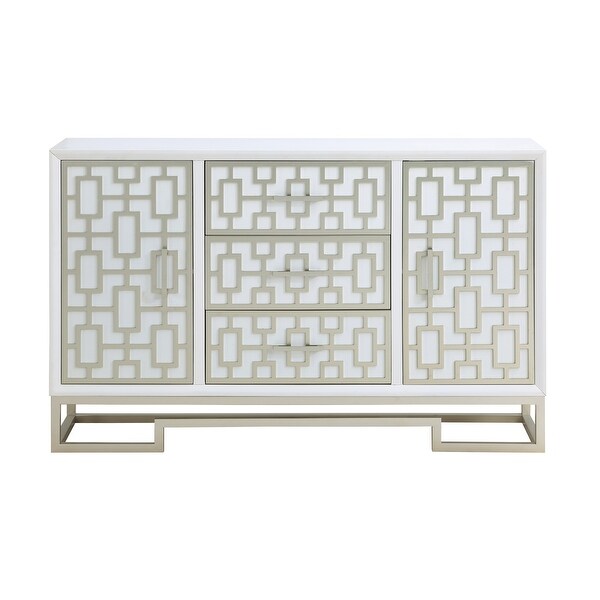 Somette Dreamy White and Champagne Lights Three Drawer Two Door Cabinet