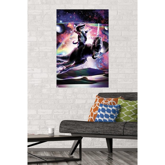 Trends International James Booker Galaxy Cat On Dinosaur Unicorn In Space Unframed Wall Poster Prints