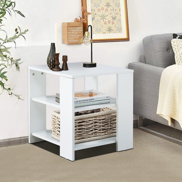 3-Tier End Table w/ Storage Shelf， Wood Side Table， Small Coffee Table - 17.7“