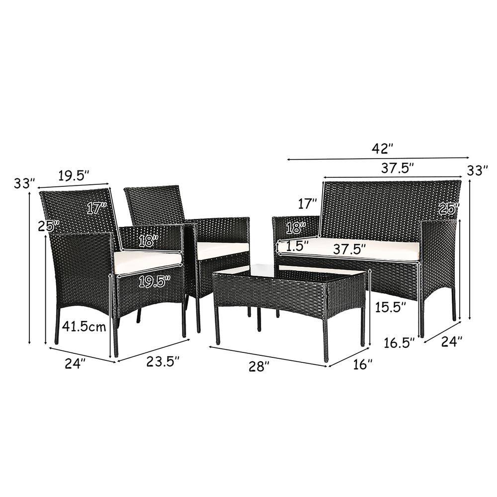 Costway 4-Piece Wicker Patio Conversation Set with White Cushions, Outdoor Rattan Furniture Set, Loveseat, Sofa Garden HW53485