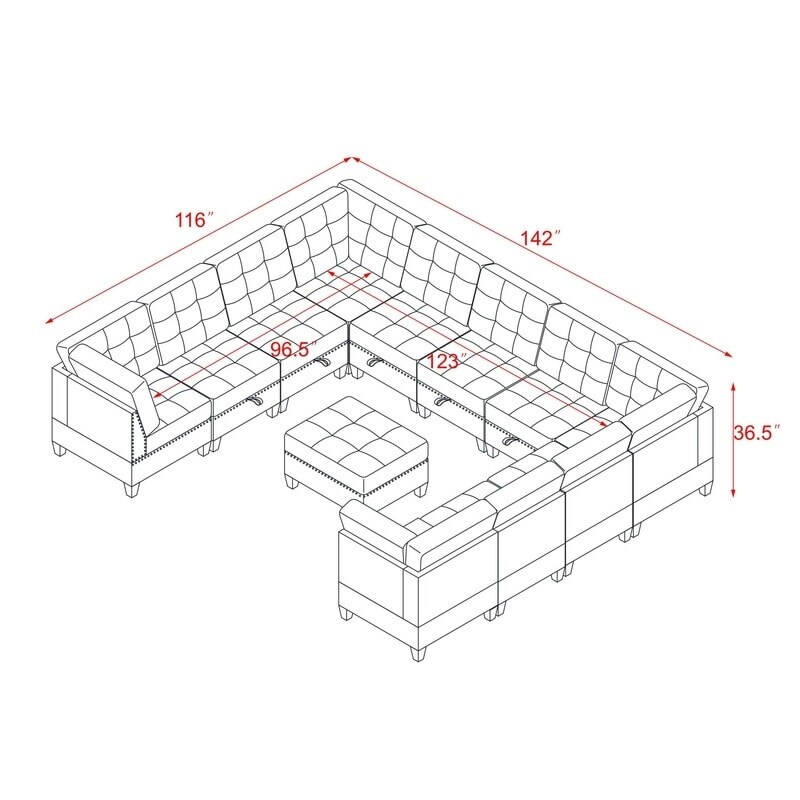 12 Pieces U Shape Modular Sectional Sofa  Include 7 Single Chair  4 Corner   1 Ottoman