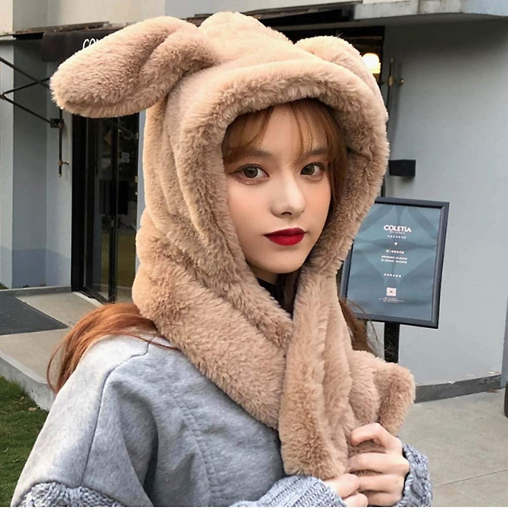 Winter Warm Beanie Pop Up Ears Plush Hat Ear Moving Jumping Rabbit Hat Bunny Cap For Women Girls Khaki -