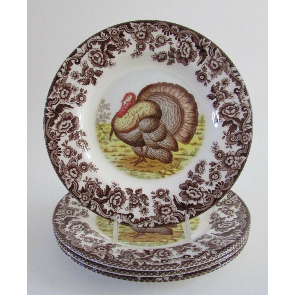 Spode Woodland Salad Plates Set of 4 Turkey Motif   8 Inch