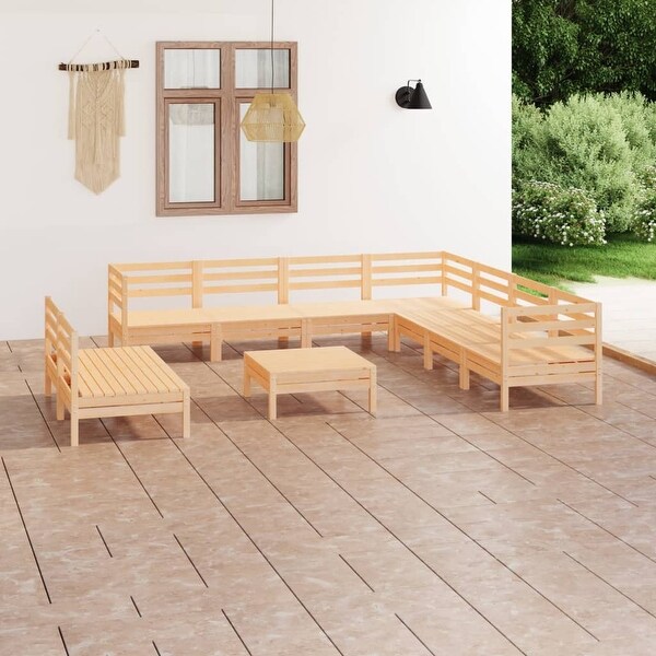 10 Piece Patio Lounge Set Solid Pinewood - Overstock - 36041660