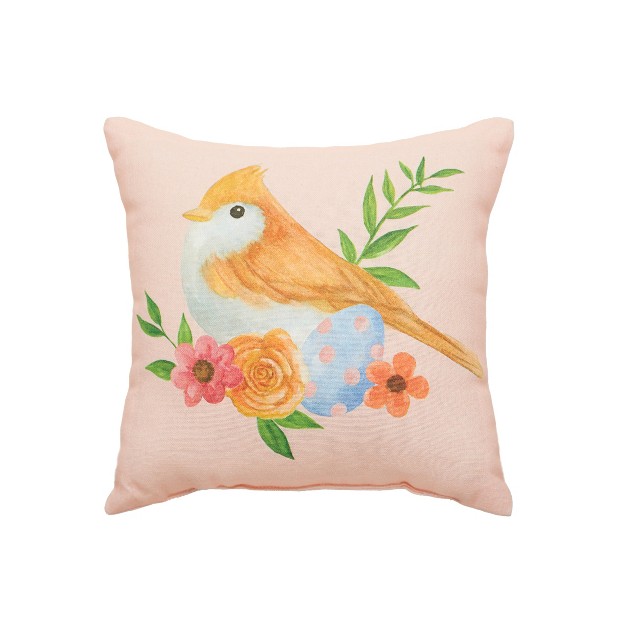 X 10 quot Pink Floral Bird Woven Throw Pillow