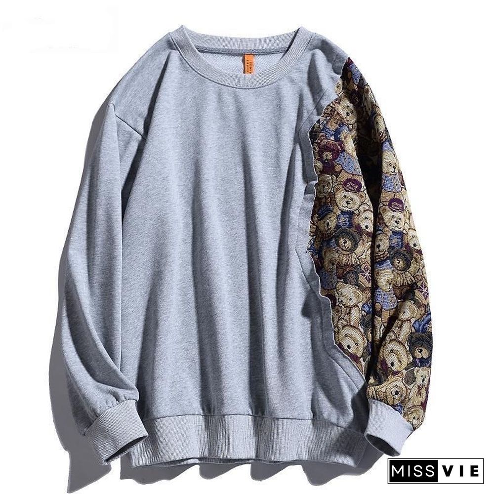 Oversized S-3Xl Couple Harajuku Hoodies Spring Fall Women Patchwork Fashion Bear Sweatshirts Female Long Sleeve Pullover Clothes