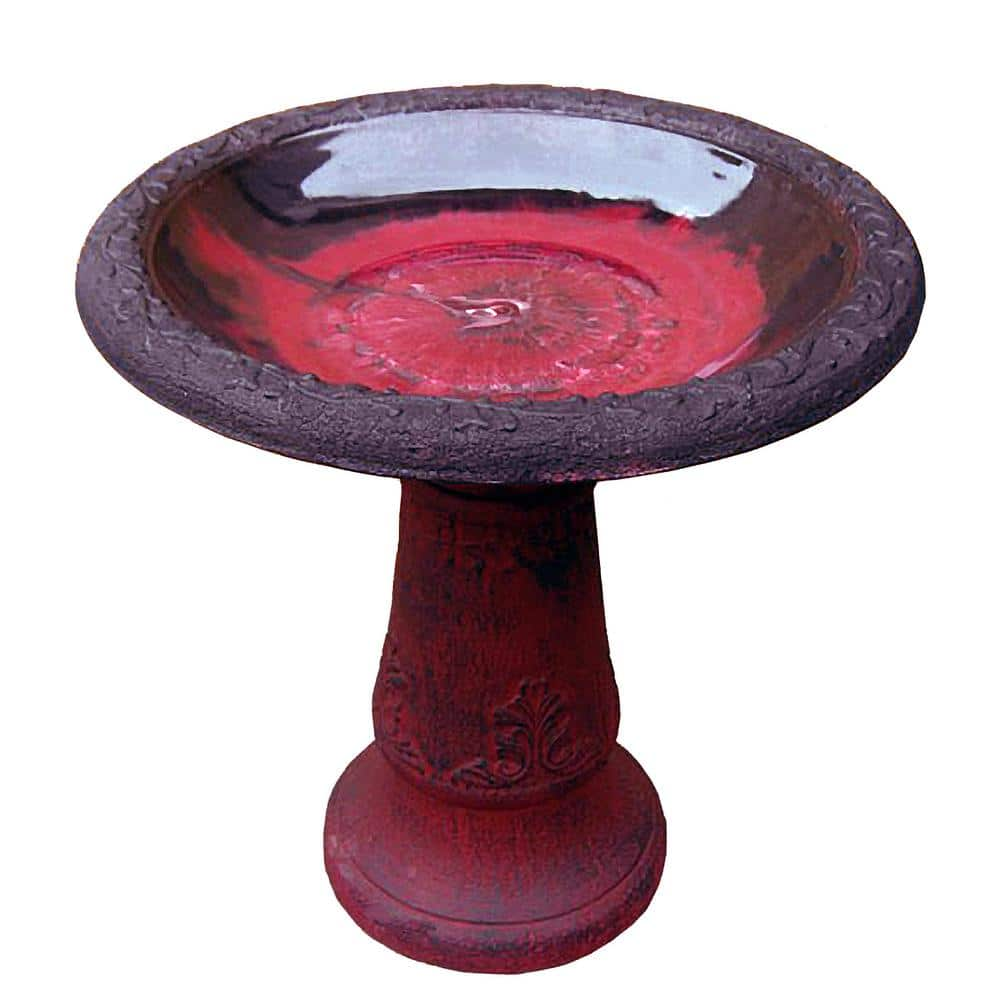 Exaco 20.5 in. H x 20 in. W Endura Clay Bird Bath Marbleized Red FM-0082