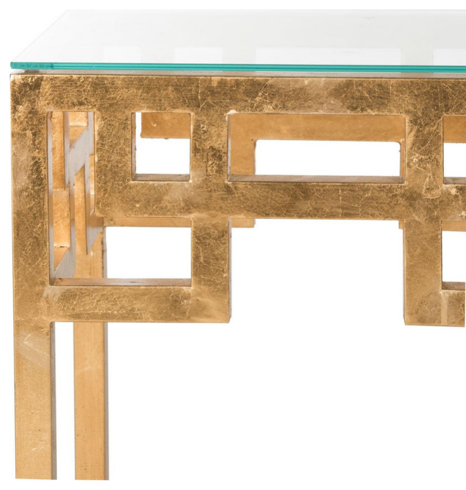 Karlyn Greek Key Glass Top End Table Anique Gold   Contemporary   Side Tables And End Tables   by AED Luxury Home Decor  Houzz