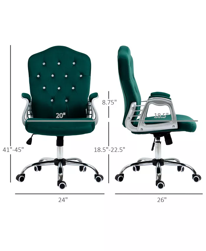 Vinsetto Home Office Chair Velvet Computer Chair Button Tufted Desk Chair with Swivel Wheels Adjustable Height and Tilt Function Dark Green