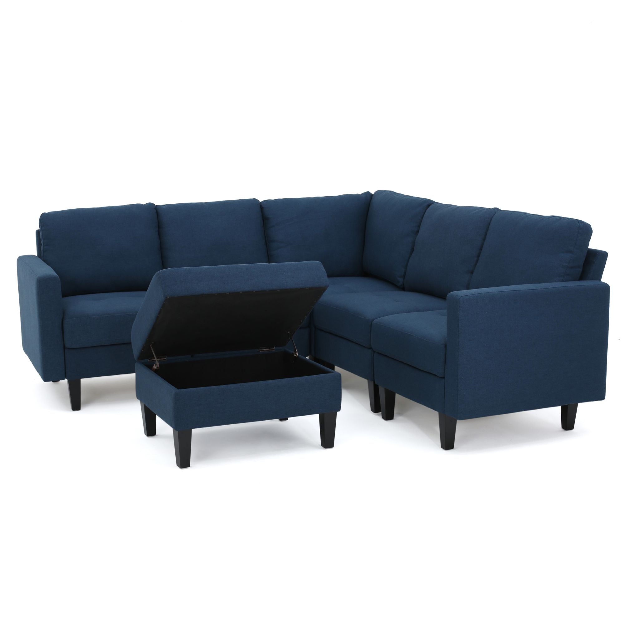 6-Piece Navy Blue Contemporary Sectional Couch with Storage Ottoman 35.5