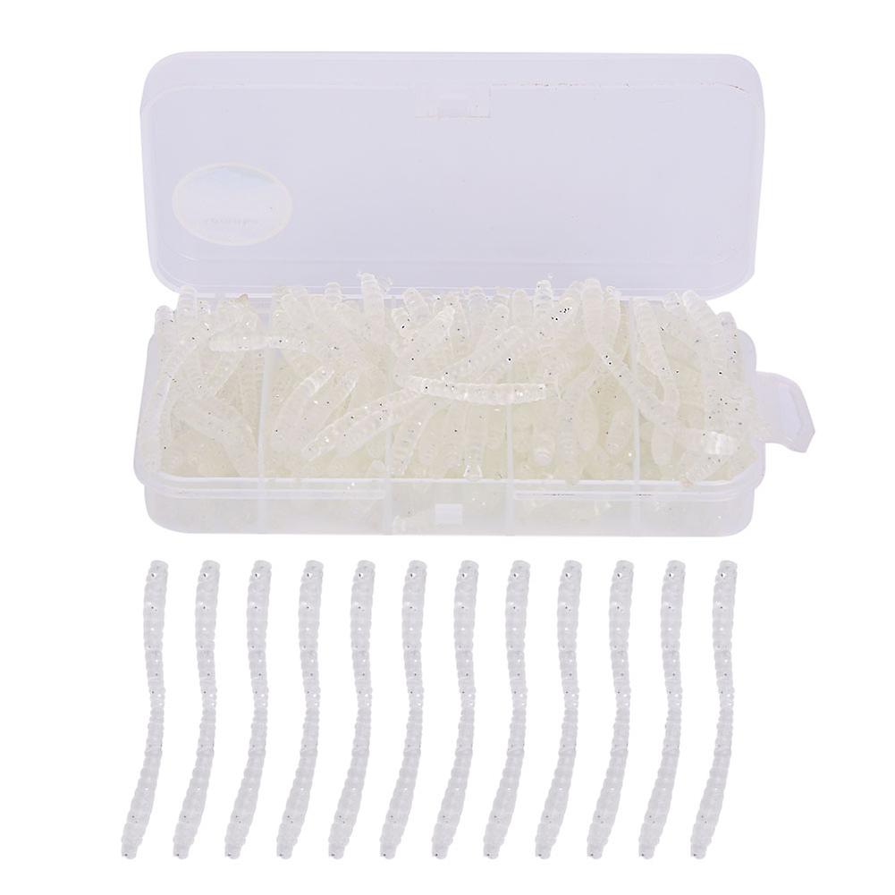 100 Pcs 6cm Silicone White Artificial Worm Earthworm Soft Fishing Lures Bait Fish Tackle Accessories Kit