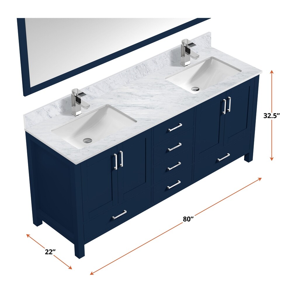 Jacques 80 in. W x 22 in. D Navy Blue Double Bath Vanity and Carrara Marble Top