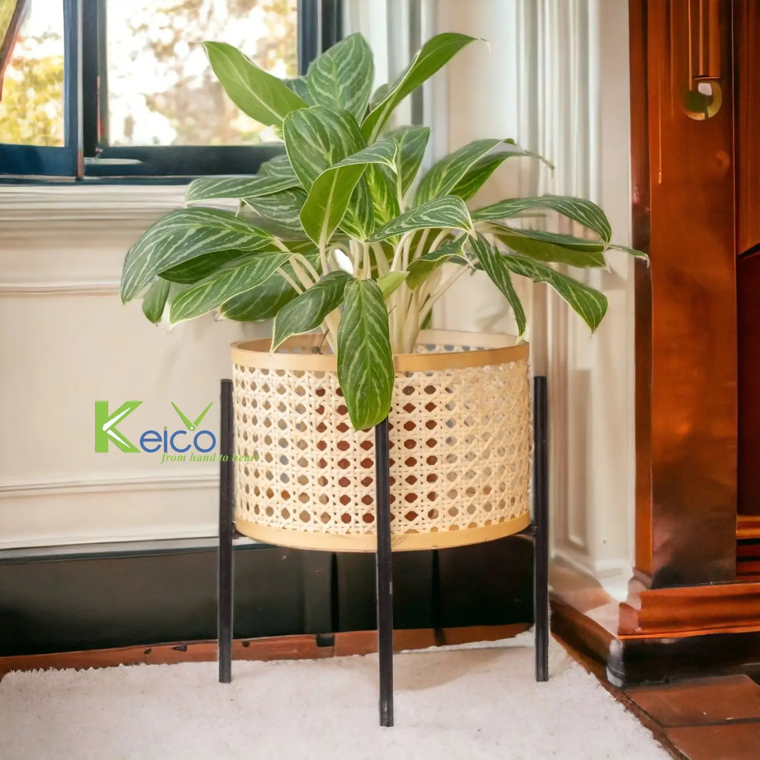 Round Rattan Planter With Bamboo Bottom Metal Legs New Collection New Design made in Viet Nam from Keico