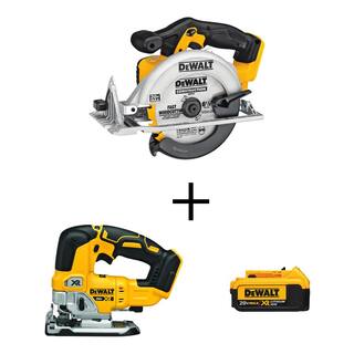 DW 20V MAX Cordless 6-12 in. Circular Saw 20V Brushless Jigsaw and (1) 20V Lithium-Ion 4.0Ah Battery DCS391BW334204