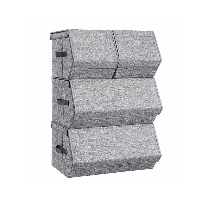 Stackable Storage Bins With Lids， Toy Organizer， Metal Frame， Magnetic Closure， For Clothes Toys Books， Set of 4， Grey