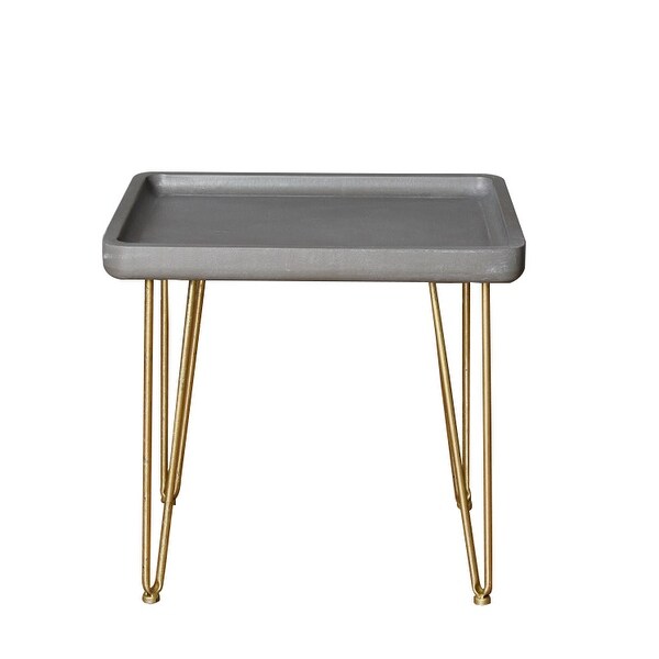 Rectangular Wooden Side Table with Hairpin Legs， Gray and Gold