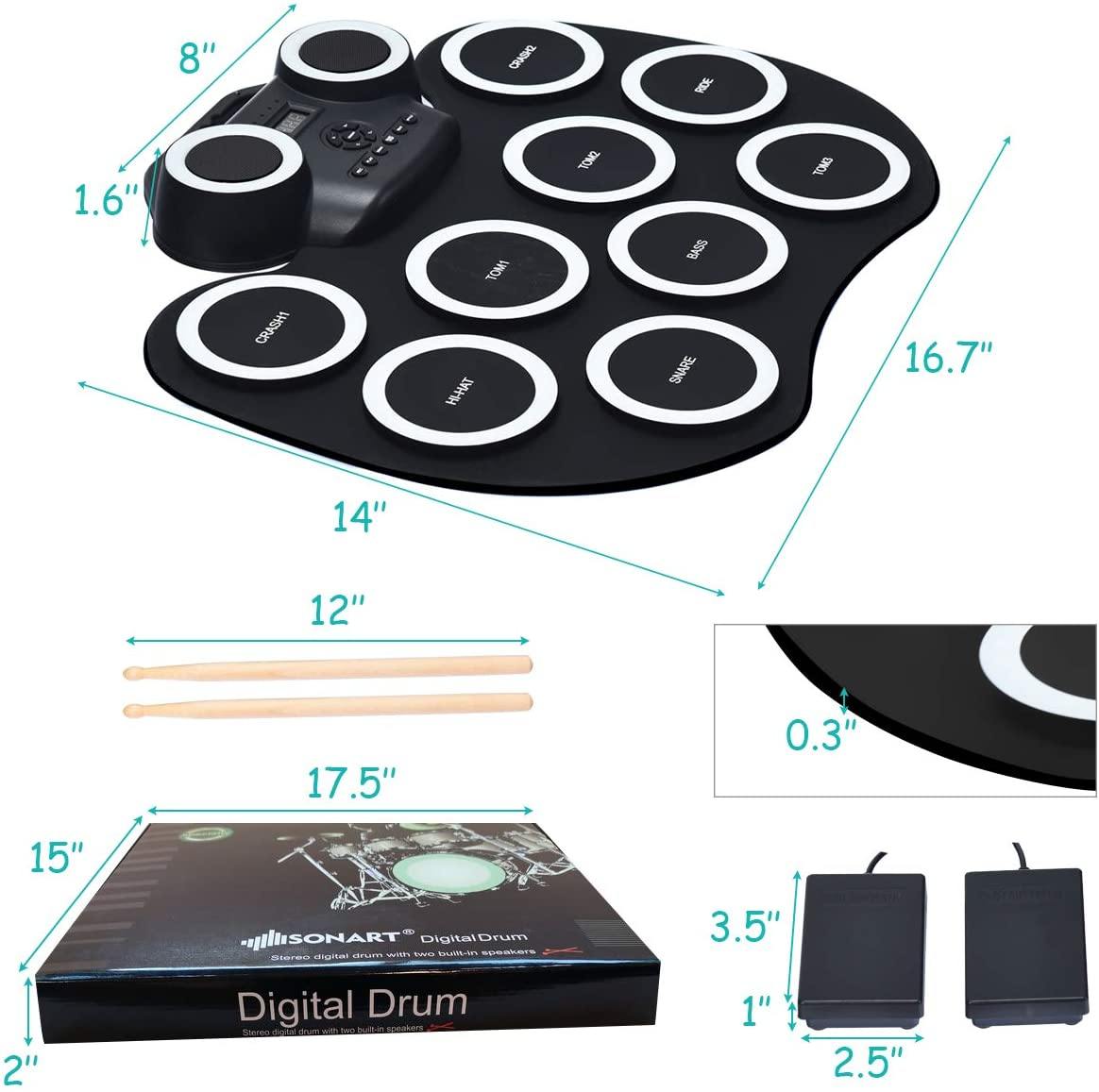 Costzon 9 Pads Electronic Drum Set with LED Light, Portable Roll up MIDI Drum Practice Pad w/Bluetooth (Black)