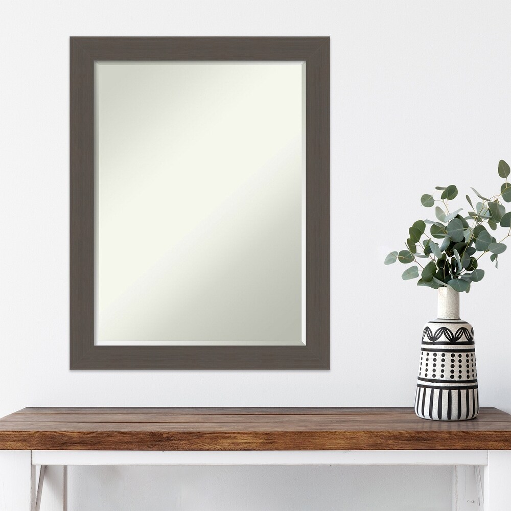 Petite Bevel Wood Wall Mirror   Brushed Sterling Silver Frame