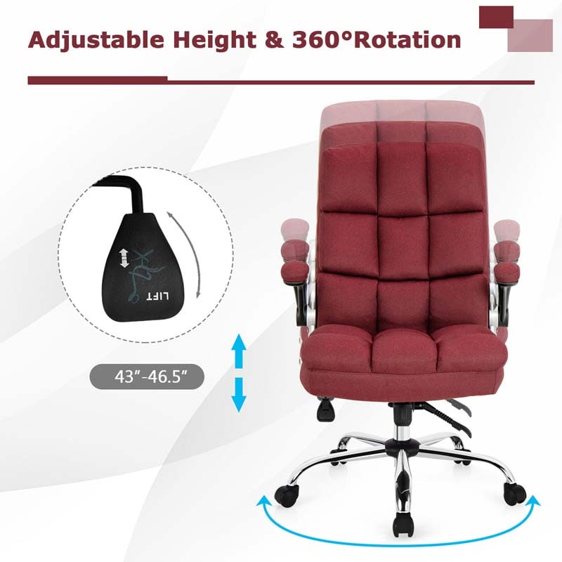 Linen Fabric Thick Padding Big & Tall Executive Office Chair with Flip-up Armrest, Swivel High Back Computer Desk Chair