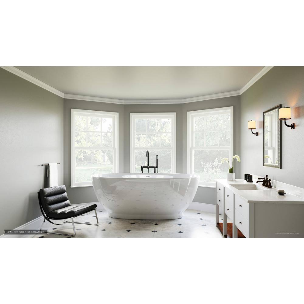 PELHAM  WHITE W-I-D-E Series Grandby 65 in. Acrylic Oval Freestanding Bathtub in White Drain in White PW82082-W