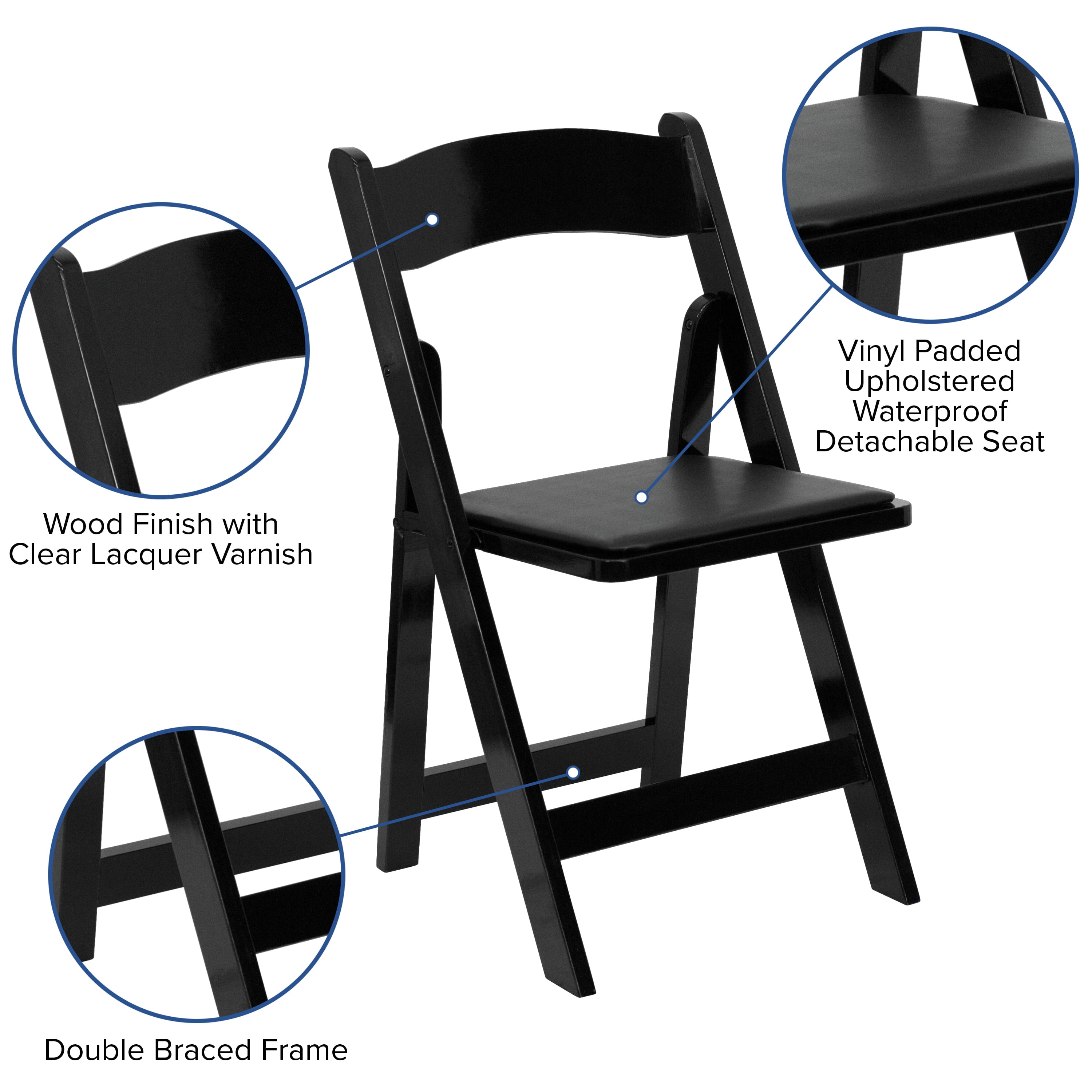 Emma + Oliver 2 Pack Black Wood Folding Chair with Vinyl Padded Seat