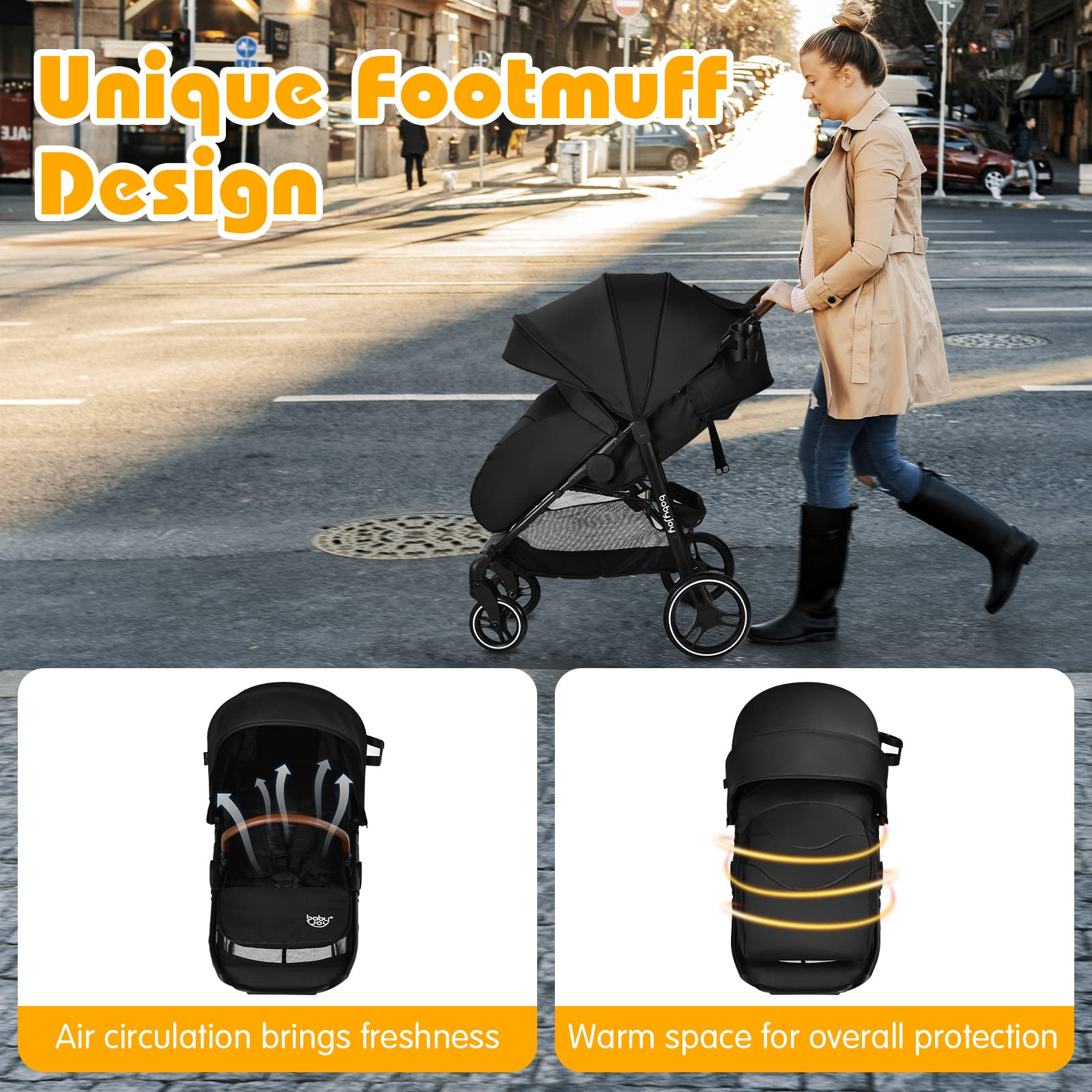 BABY JOY Baby Stroller, High Landscape Infant Carriage Newborn Pushchair with Foot Cover