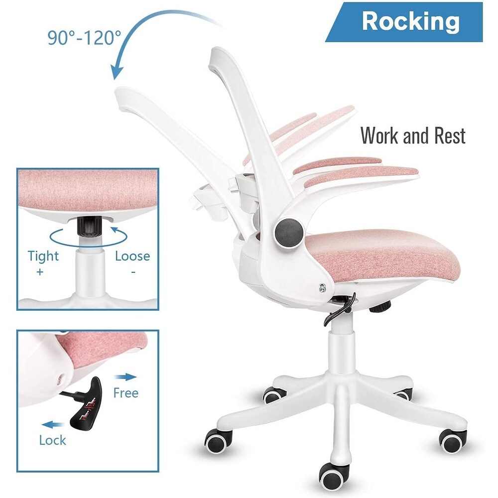 Pink Adjustable Height Ergonomic Mesh Chair with Flip up Arms   24*23*39.5