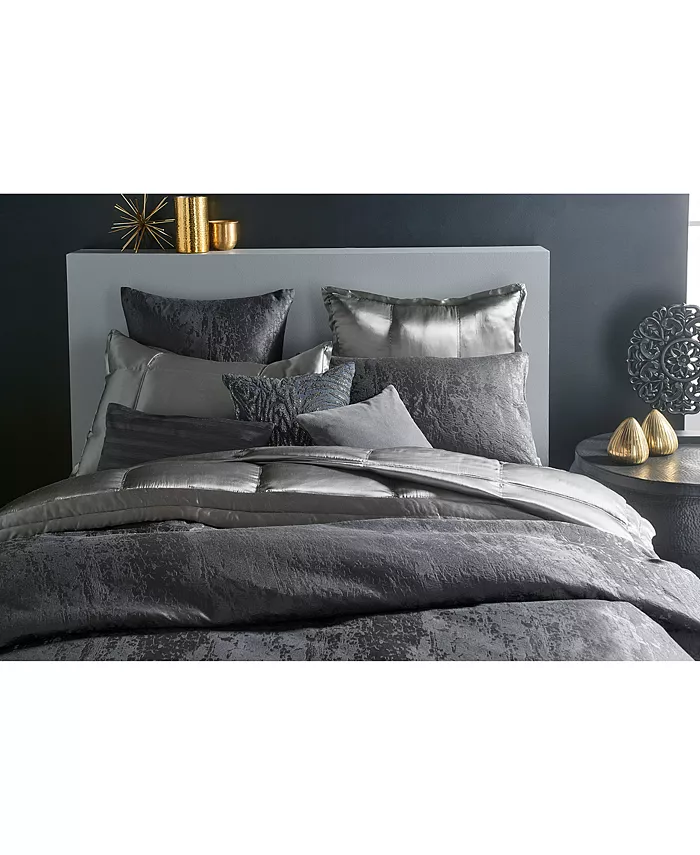 Donna Karan Home Moonscape Reversible Textured Jacquard Charcoal Full Queen Duvet Cover