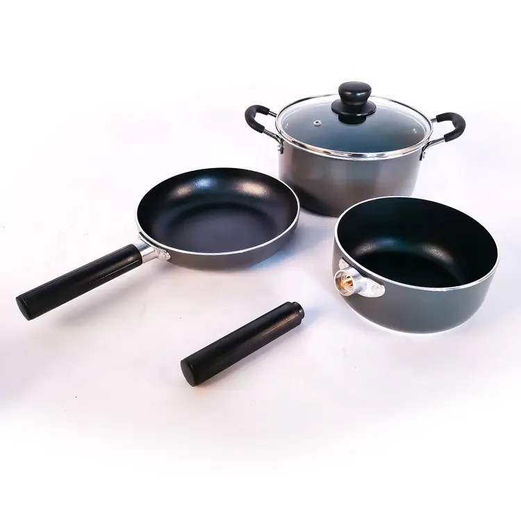 Hot sale OEM Hiking Picnic Aluminum pressed outdoor camping cookware set with detachable handles