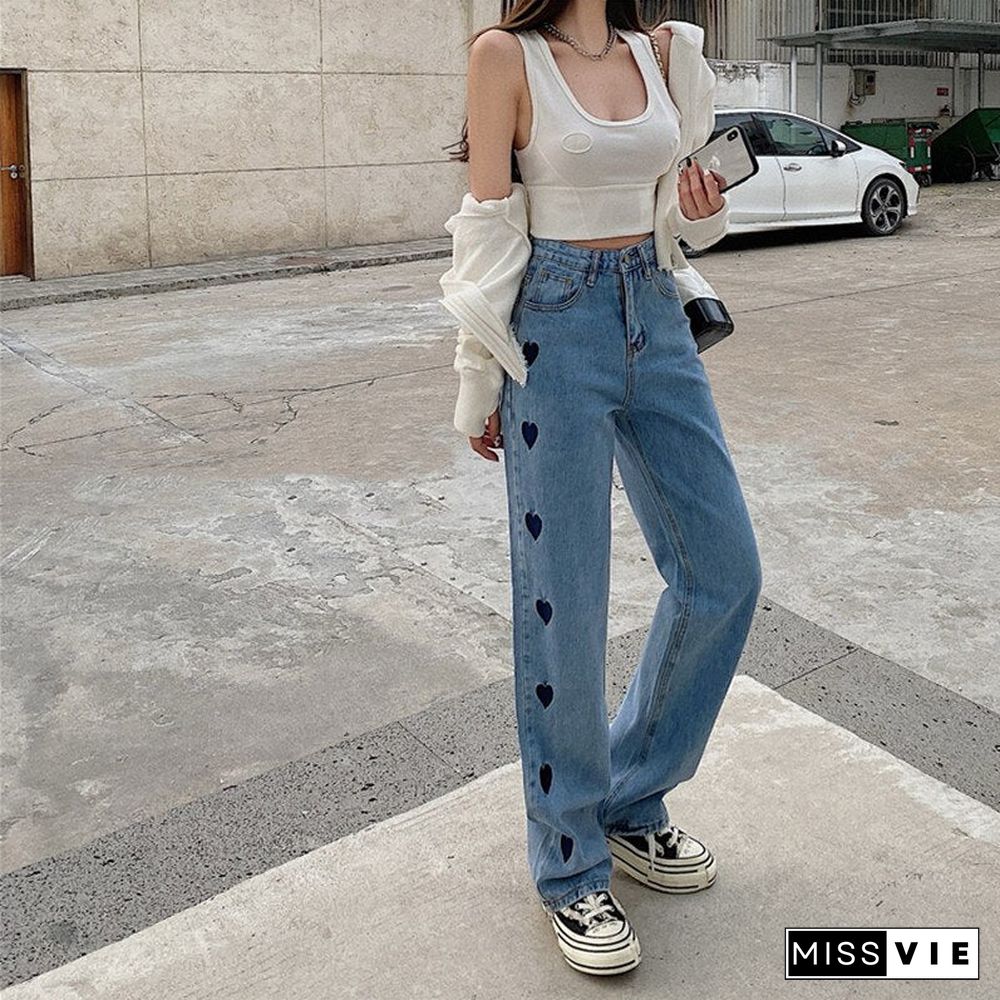 Woman Jeans High Waist Clothes Wide Leg Denim Clothing Blue Streetwear Vintage Quality Fashion Harajuku Straight Pants